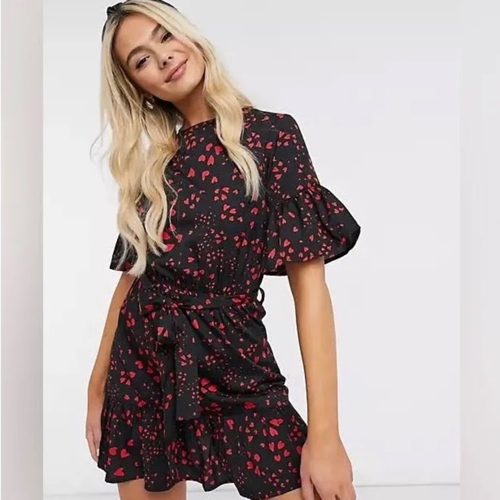 ASOS SIZE 14 TALL - SWEETHEART DRESS - BLACK/RED